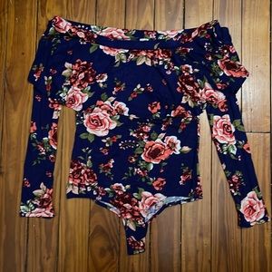 It’s Fashion Floral Blue long sleeve Bodysuit XL